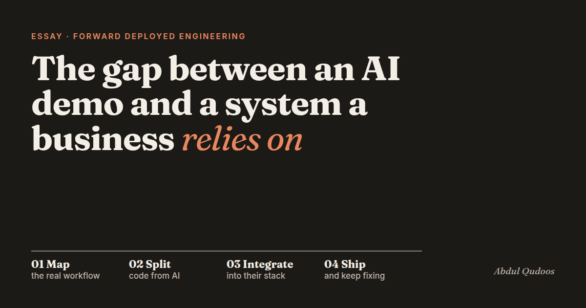 The Gap Between an AI Demo and a System a Business Relies On — Abdul Qudoos blog cover
